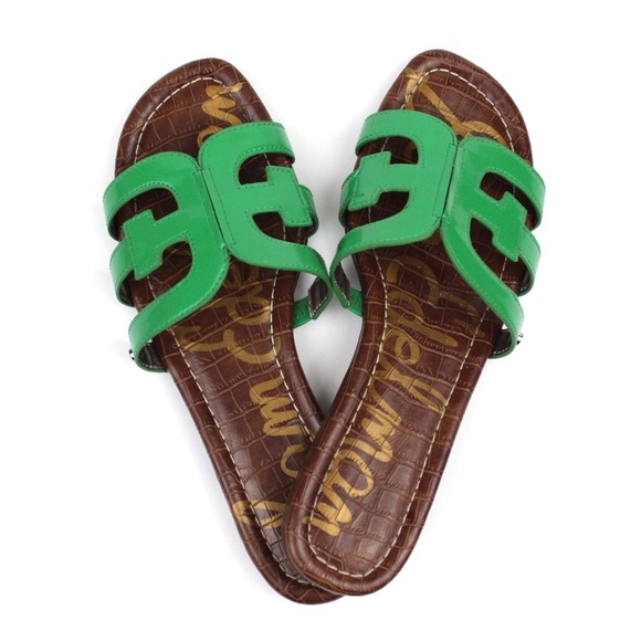 SOLD! Sam Edelman Bright Green Bay Slide Leather Sandals Size 8 - Picture 8 of 9